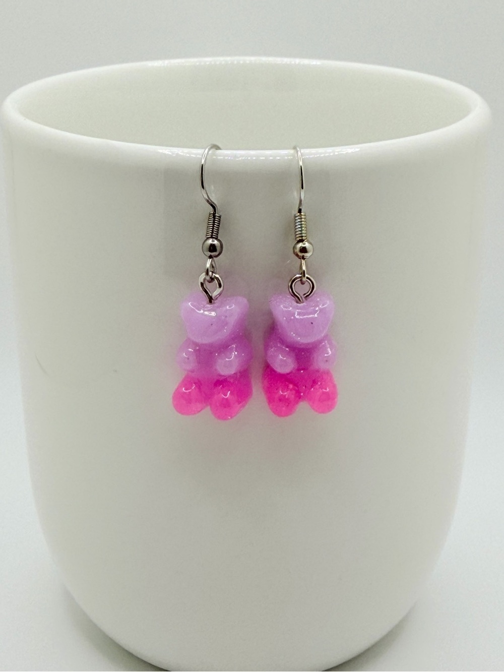 Pink Ombre Gummy Bear Drop Earrings Festival Y2K Handmade Jewelry